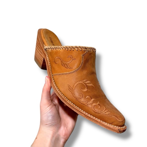 LIBERTY Black Brown Embroidered Leather Mules Size 9.5 - Picture 8 of 11